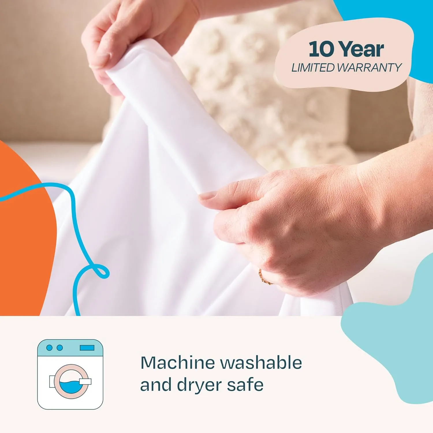 LINENSPA Premium Waterproof Mattress Protector, Full Size | Breathable | Fitted Sheet Style | Machine Washable & Dryer Safe | Mattress Protector for Kids, Teens, and Adults, White