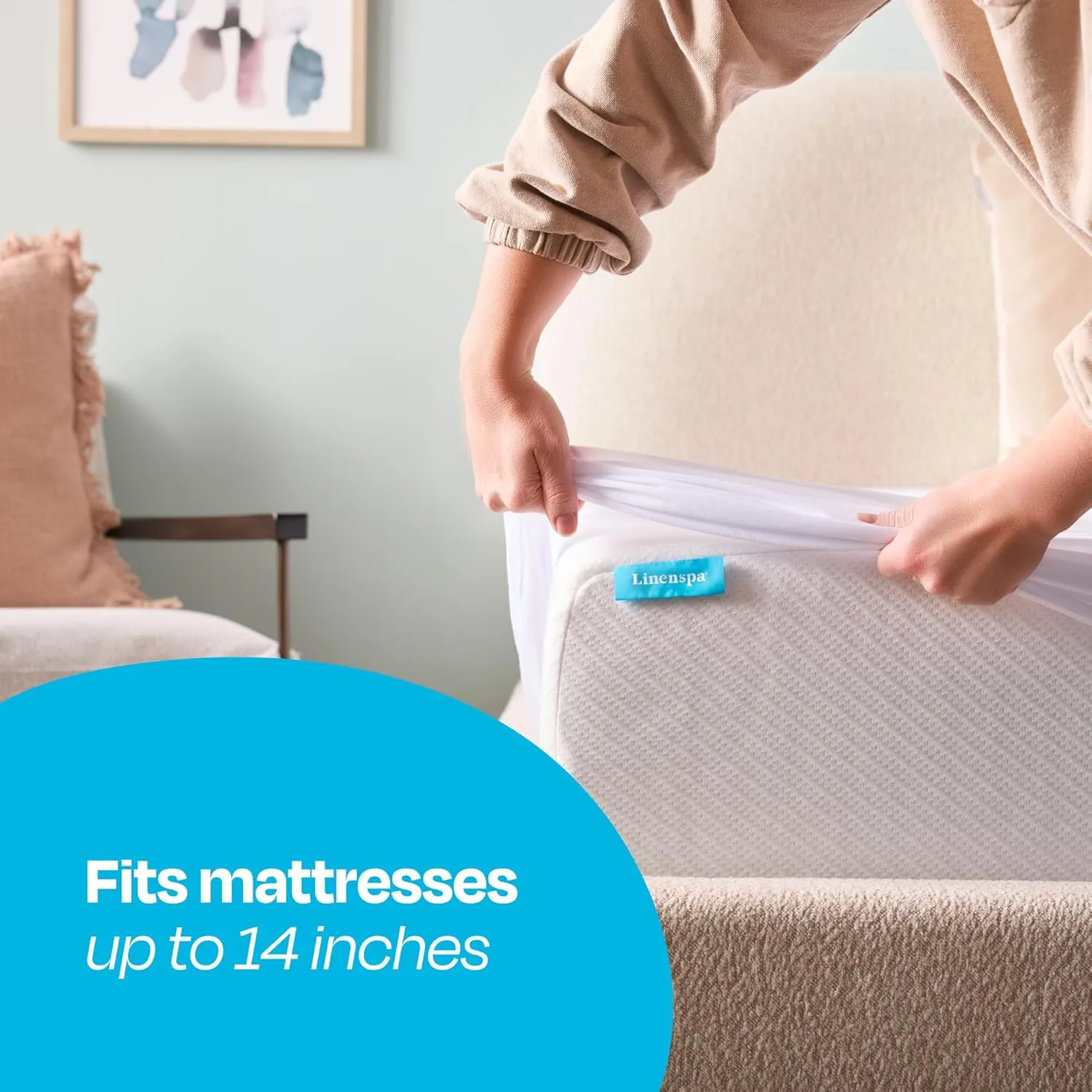 LINENSPA Premium Waterproof Mattress Protector, Full Size | Breathable | Fitted Sheet Style | Machine Washable & Dryer Safe | Mattress Protector for Kids, Teens, and Adults, White