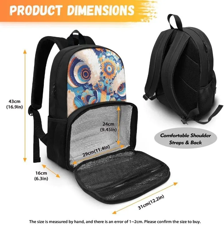 Lion Dance Lotus School Bookbag Set with Chinese Lion Waterlily Lunch Box for Kids Boys Girls Back to School Gifts fit Girls Teens