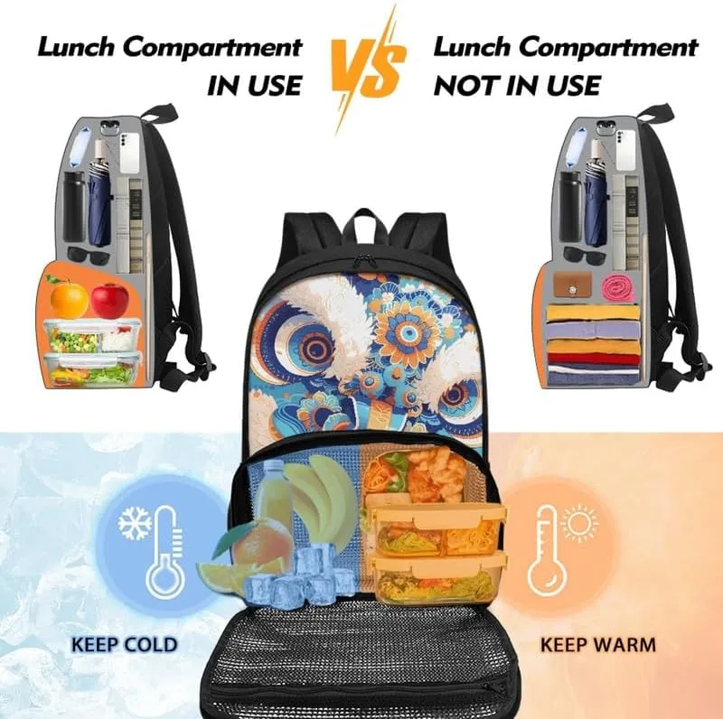 Lion Dance Lotus School Bookbag Set with Chinese Lion Waterlily Lunch Box for Kids Boys Girls Back to School Gifts fit Girls Teens