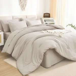Litanika Queen Comforter Set Linen - 7 Pieces Bed in a Bag Queen Beddding Comforter Sets, Solid Lightweight Bed Set with Comforter, Sheets, Pillowcases & Shams