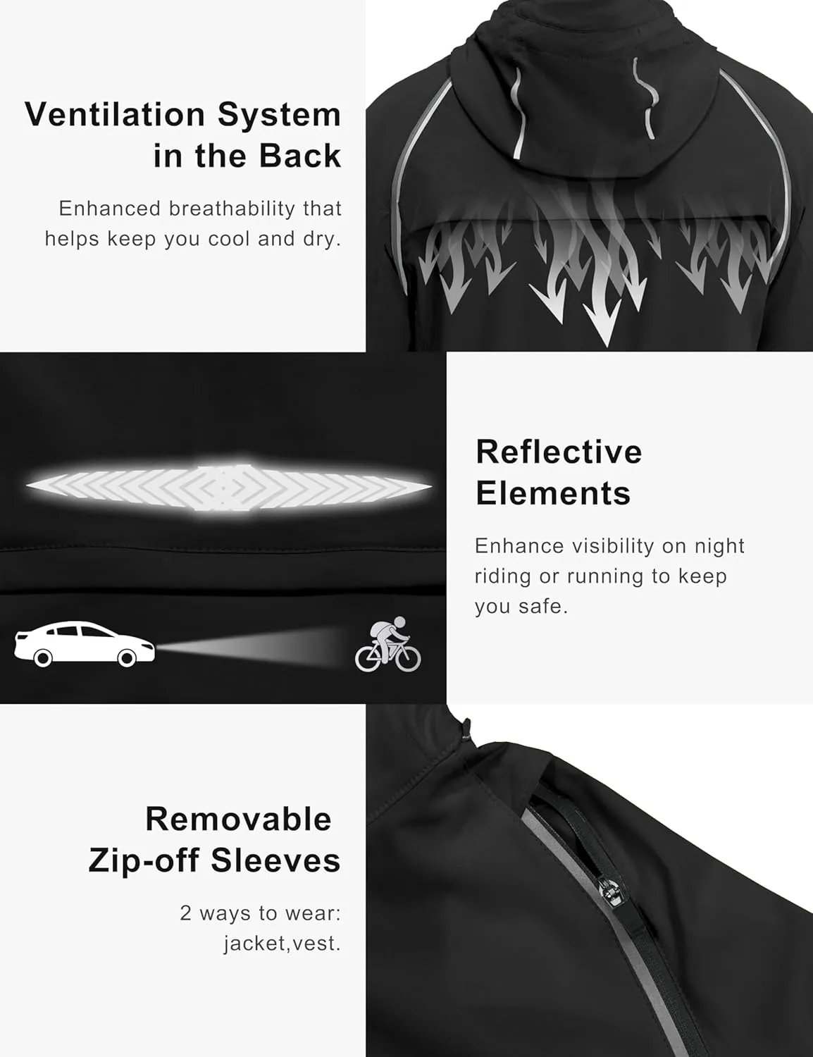 Little Donkey Andy Men's Quick-dry Running Jacket, Convertible UPF 50  Cycling Jacket Windbreaker with Removable Sleeves