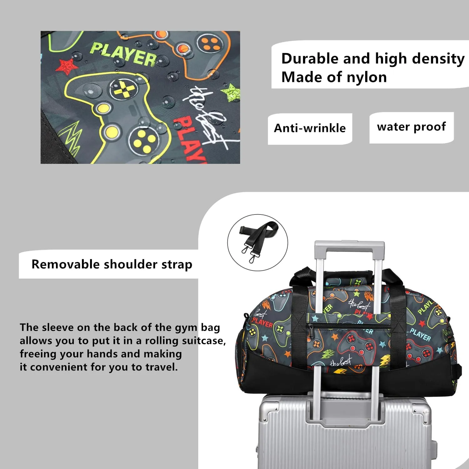 Lmwzh Kids Duffle Bag For Boys Perfect For Early Elementary Overnight Travel Bag With Shoes Compartment Dry And Wet Pocket Carry On Weekender Bag (Game)