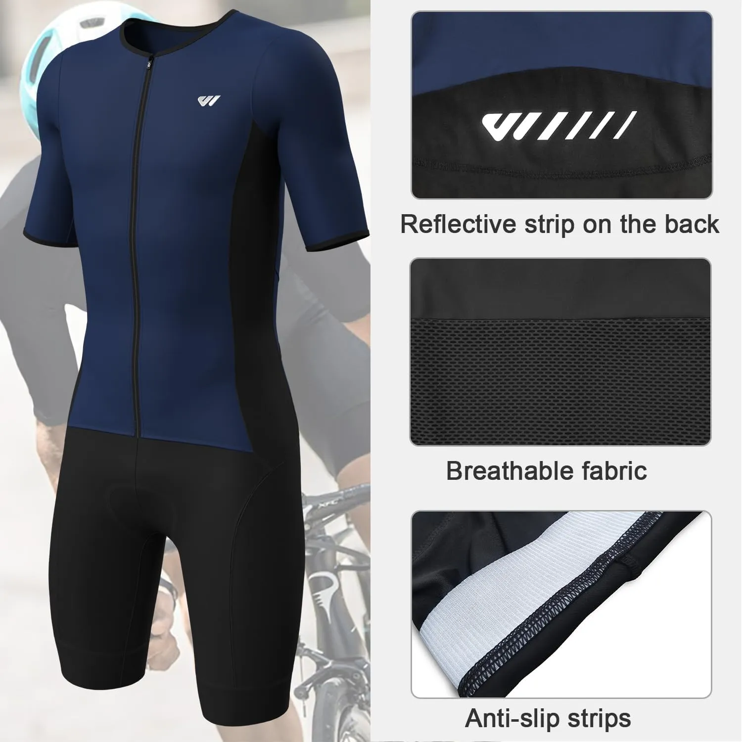 Logas Men‘s Triathlon Suit Trisuit Race Skinsuit Cycling Speed Suit Swimskin Bike Swim Run