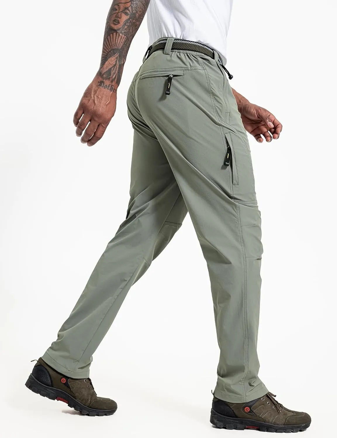 LONGBIDA Men's Hiking Pants Quick Dry Lightweight Waterproof Fishing Camping Cargo Work Pants with Belt