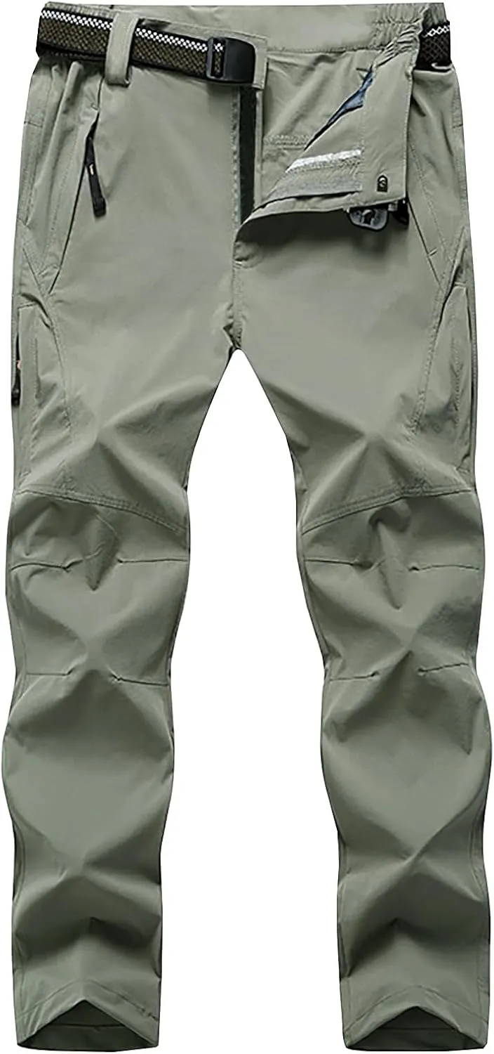 LONGBIDA Men's Hiking Pants Quick Dry Lightweight Waterproof Fishing Camping Cargo Work Pants with Belt
