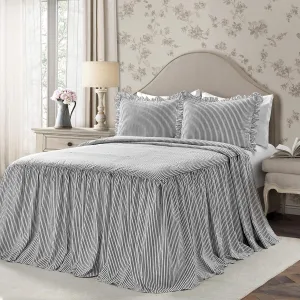 Lush Decor Lush Décor Ticking Stripe Bedspread Black Vintage Chic Farmhouse Style Lightweight 3 Piece Set King