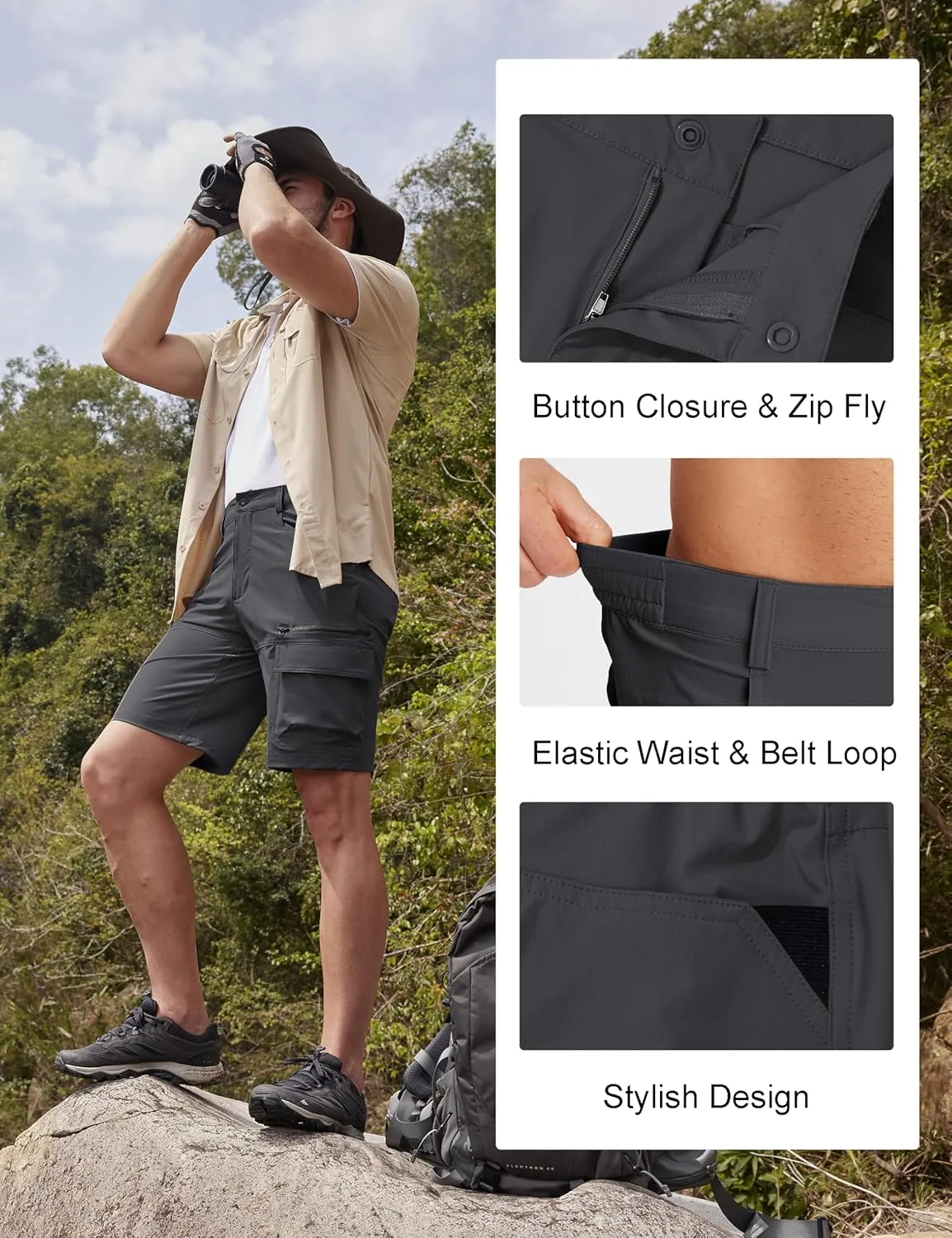 MAGCOMSEN Men's Hiking Cargo Shorts 9" Quick Dry Lightweight Summer Casual Shorts for Men Work Golf Outdoor 5 Pockets