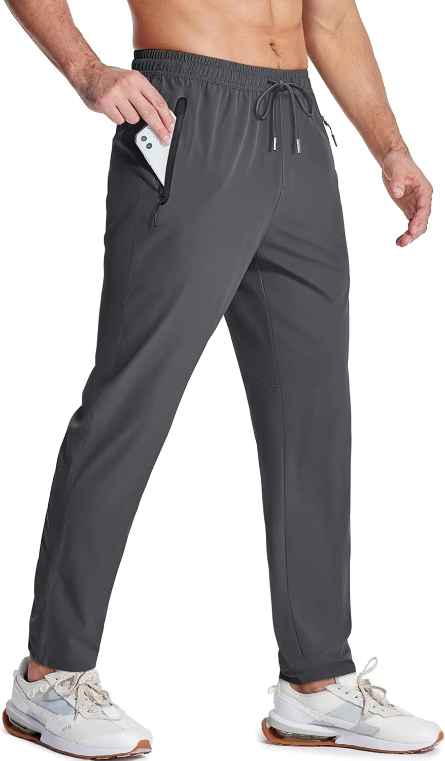 MAGCOMSEN Men's Lightweight Hiking Pants Quick Dry Running Pants with Zipper Pockets Open Bottom Sweatpants Workout