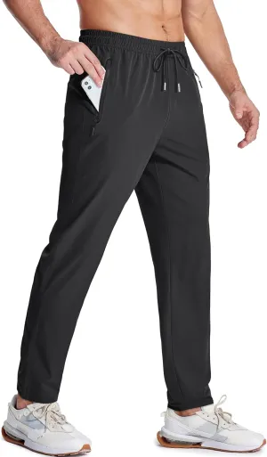 MAGCOMSEN Men's Lightweight Hiking Pants Quick Dry Running Pants with Zipper Pockets Open Bottom Sweatpants Workout