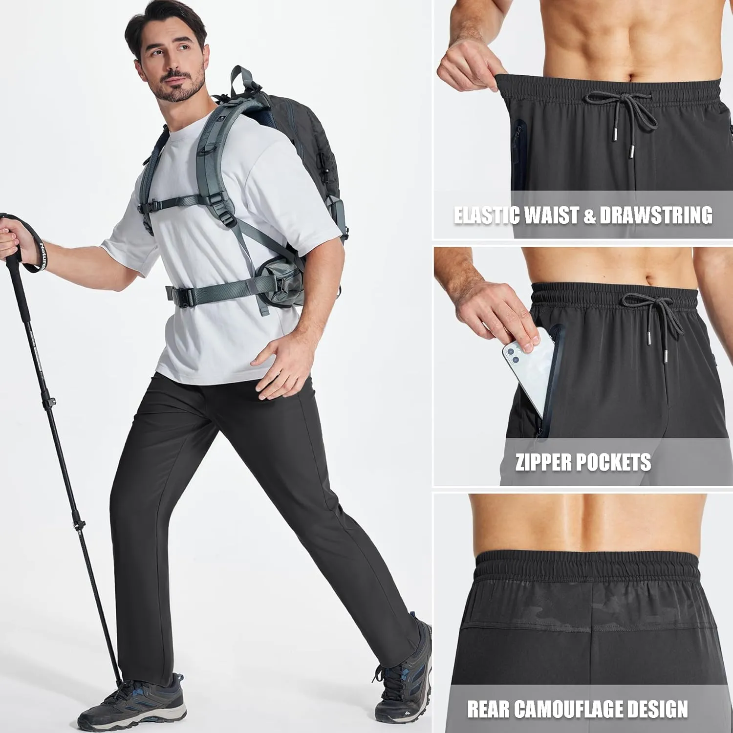 MAGCOMSEN Men's Lightweight Hiking Pants Quick Dry Running Pants with Zipper Pockets Open Bottom Sweatpants Workout