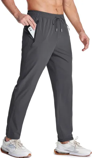 MAGCOMSEN Men's Lightweight Hiking Pants Quick Dry Running Pants with Zipper Pockets Open Bottom Sweatpants Workout