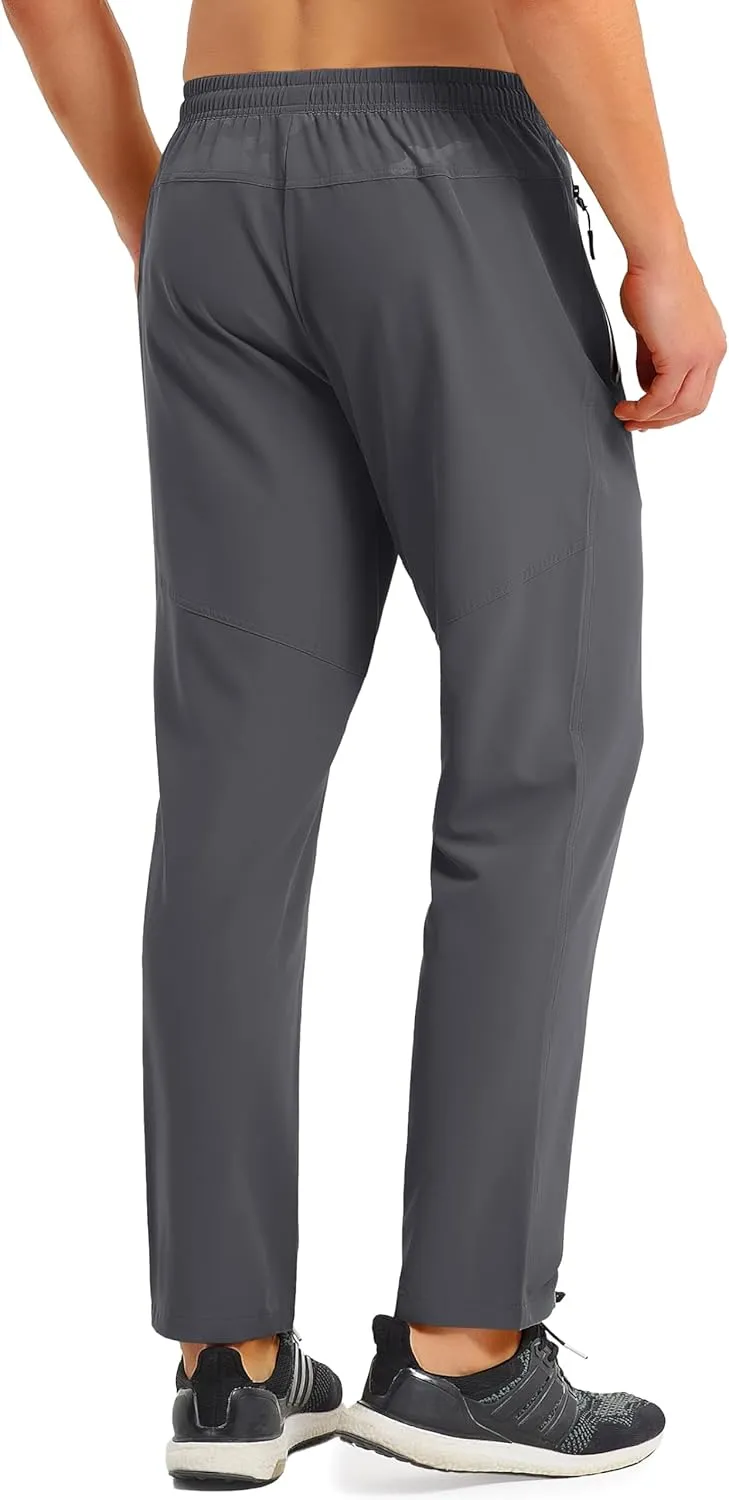 MAGCOMSEN Men's Lightweight Hiking Pants Quick Dry Running Pants with Zipper Pockets Open Bottom Sweatpants Workout
