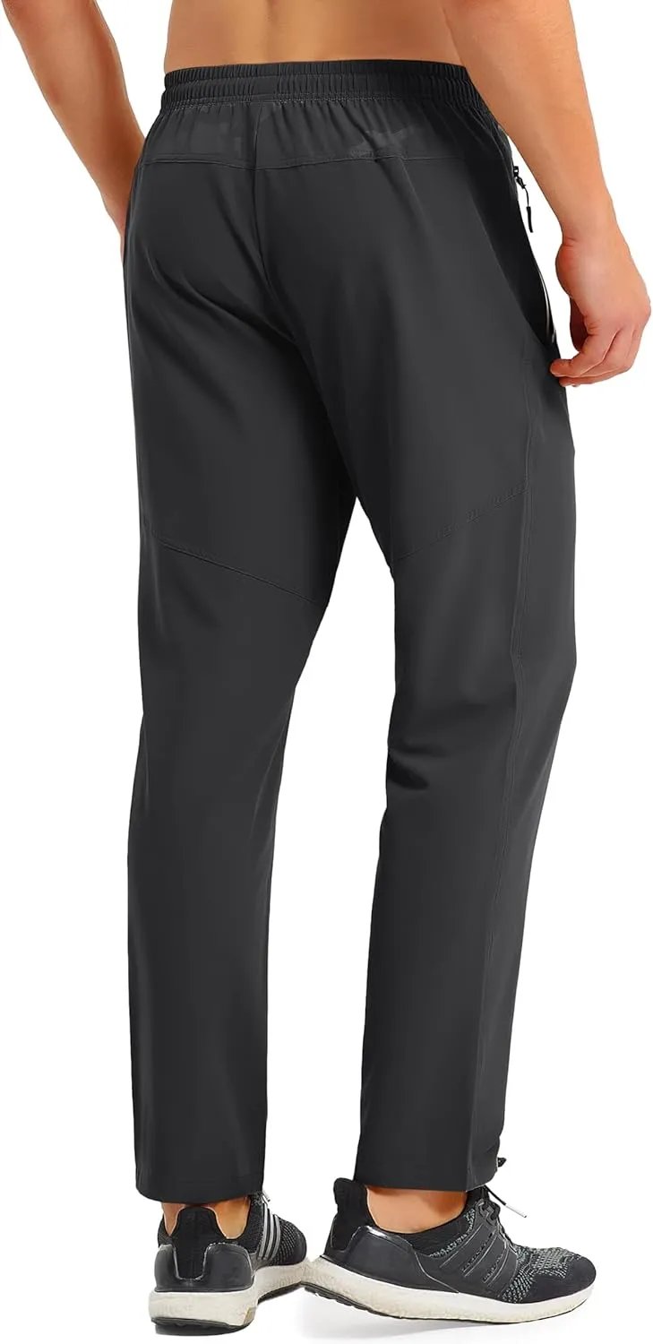 MAGCOMSEN Men's Lightweight Hiking Pants Quick Dry Running Pants with Zipper Pockets Open Bottom Sweatpants Workout
