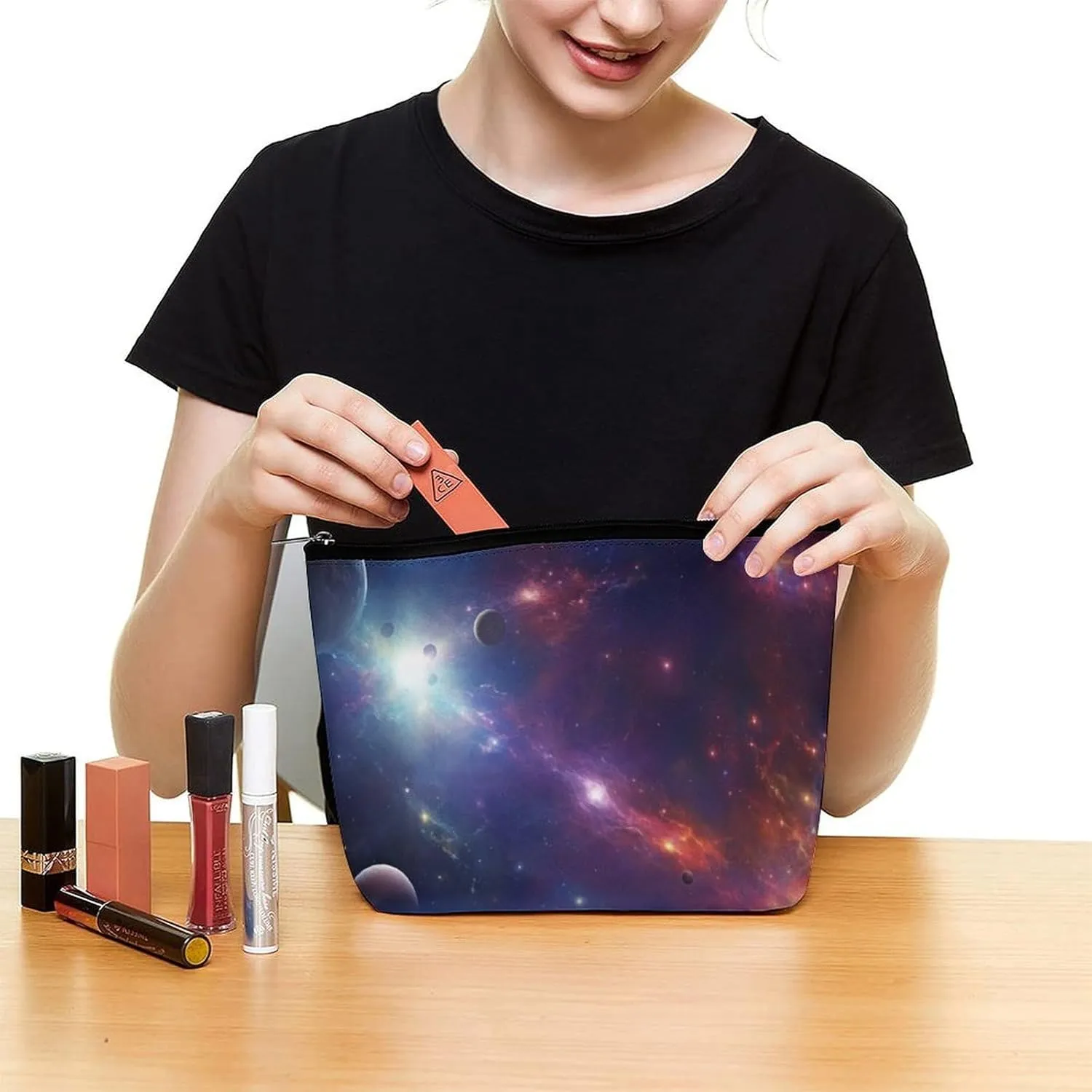 Makeup Bag Travel Cosmetic Bag Portable Cosmic Space Toiletry Bag Large Capacity Zipper Pouch Makeup Organizer Case Waterproof Toiletry Pouch for Women Men