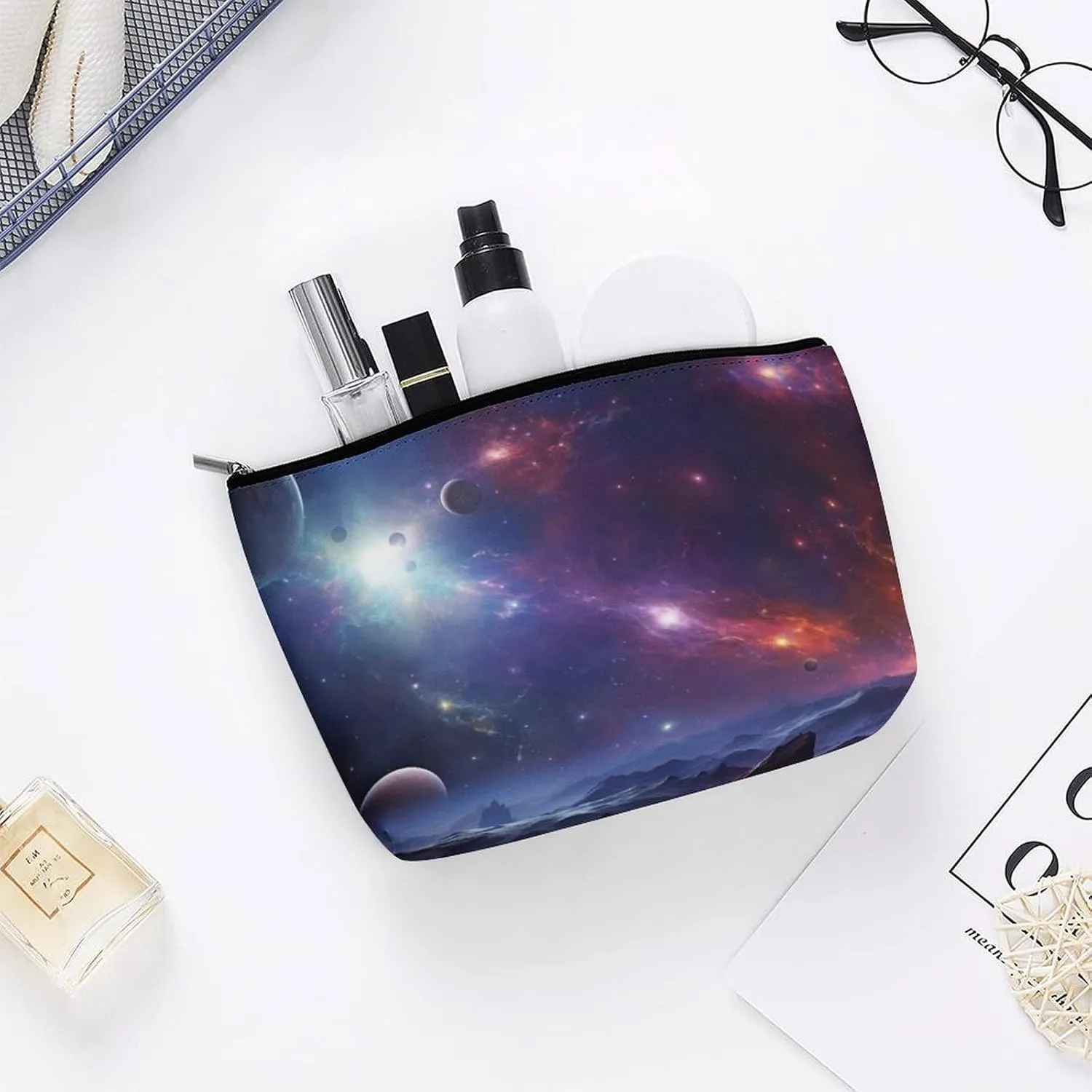 Makeup Bag Travel Cosmetic Bag Portable Cosmic Space Toiletry Bag Large Capacity Zipper Pouch Makeup Organizer Case Waterproof Toiletry Pouch for Women Men