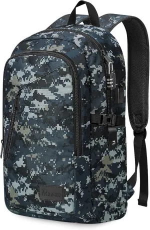 Mancro Camouflage Travel Laptop Backpack, Lightweight Laptop Bag with USB Charging Port and Lock, Anti Theft Camo Daypack for Men Women fit 15.6 Inch Laptop & Computer, Camouflage