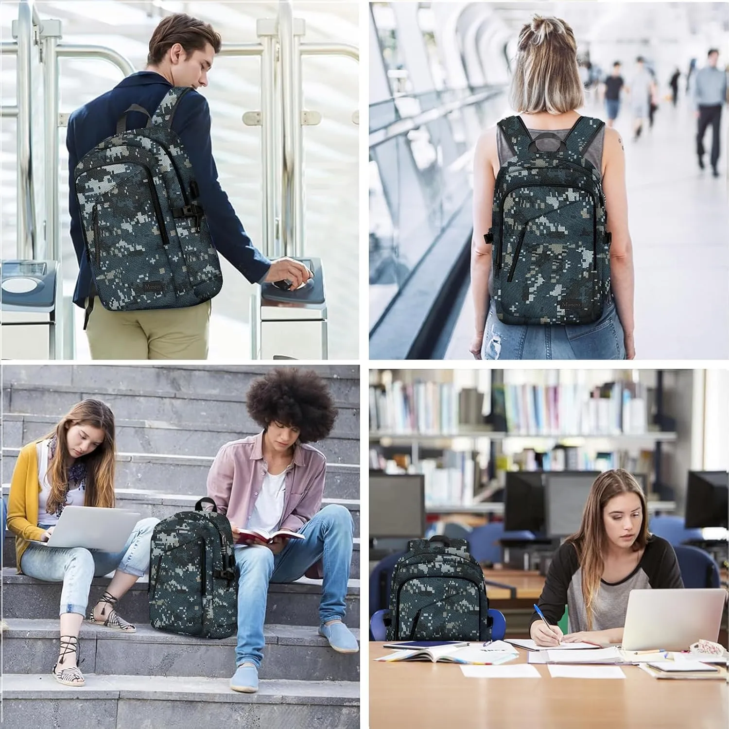 Mancro Camouflage Travel Laptop Backpack, Lightweight Laptop Bag with USB Charging Port and Lock, Anti Theft Camo Daypack for Men Women fit 15.6 Inch Laptop & Computer, Camouflage