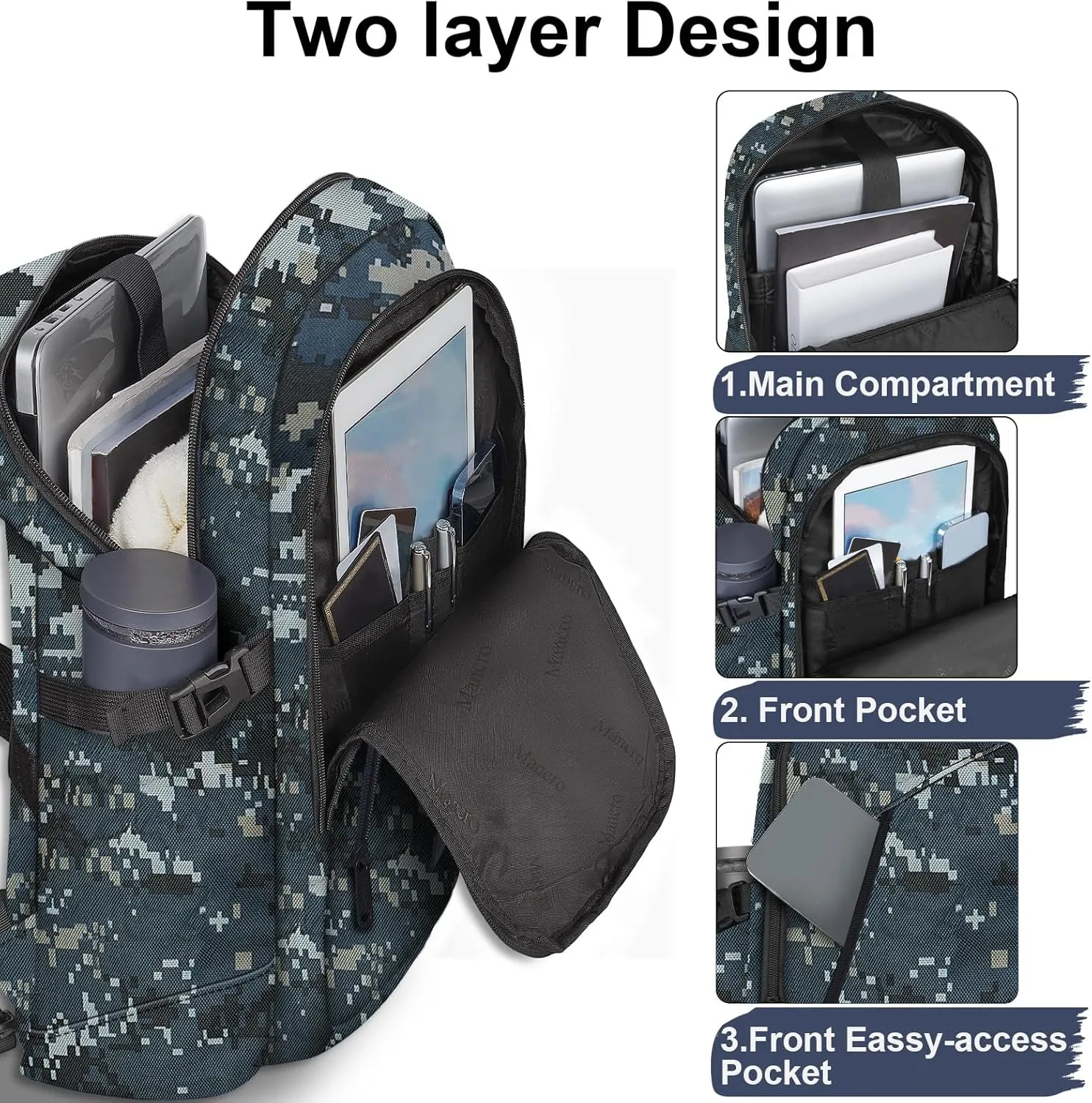 Mancro Camouflage Travel Laptop Backpack, Lightweight Laptop Bag with USB Charging Port and Lock, Anti Theft Camo Daypack for Men Women fit 15.6 Inch Laptop & Computer, Camouflage