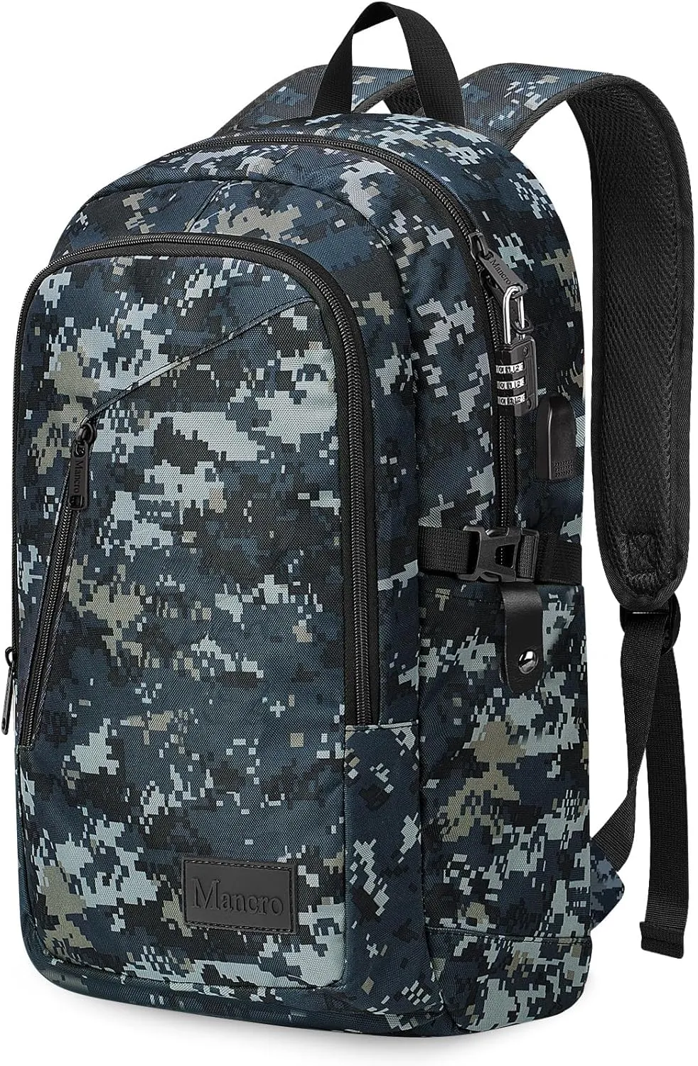 Mancro Camouflage Travel Laptop Backpack, Lightweight Laptop Bag with USB Charging Port and Lock, Anti Theft Camo Daypack for Men Women fit 15.6 Inch Laptop & Computer, Camouflage
