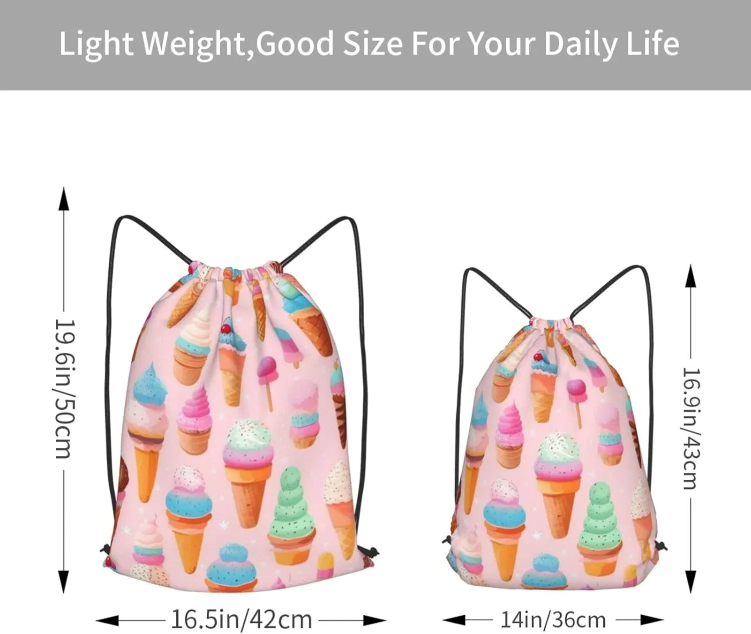Many Colored Ice Cream Drawstring Cinch Backpack Polyester Sack Pack String Bag For Hiking Camping Adventure