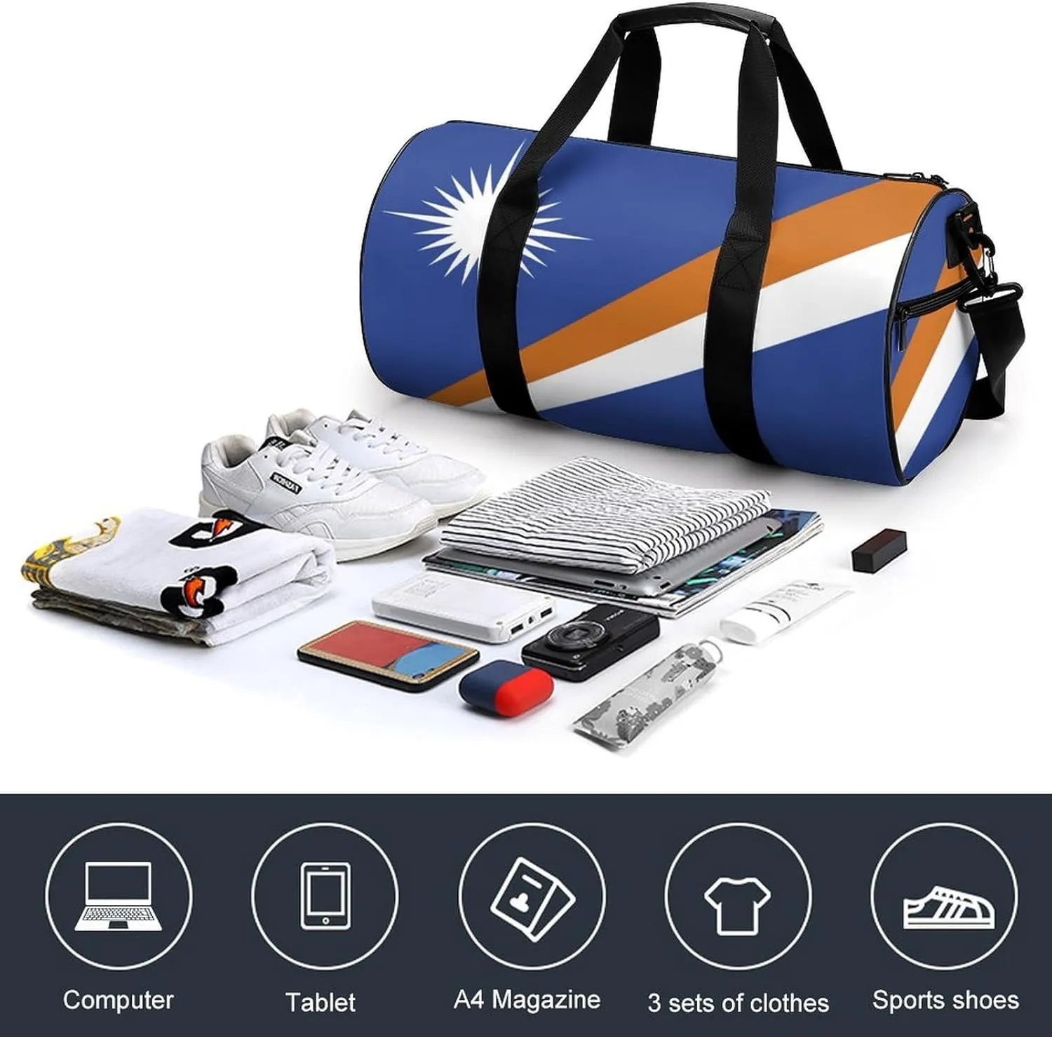 Marshall Lslands Flag Waterproof Sports Duffel Bag Dry Wet Separation for Gym Beach Travel
