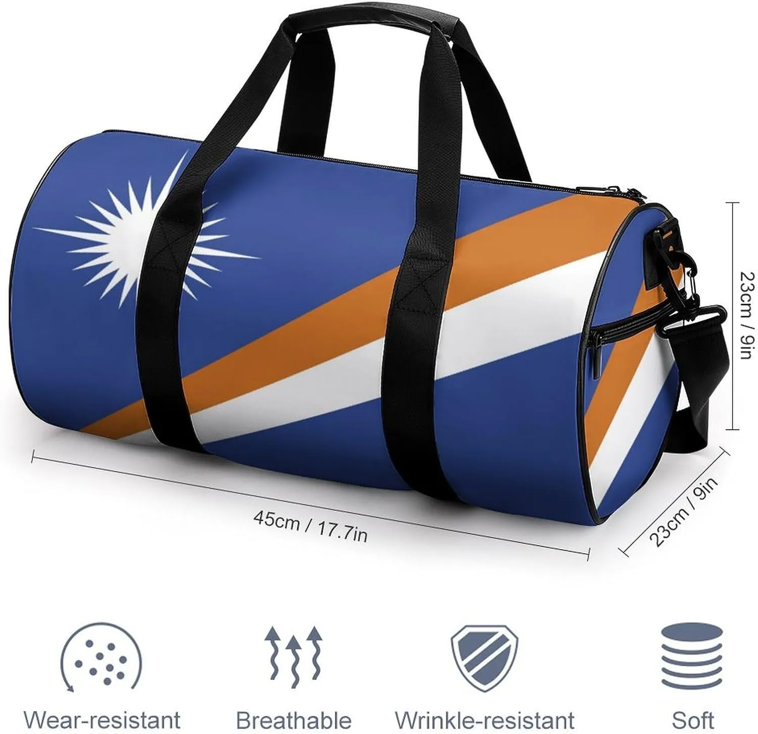 Marshall Lslands Flag Waterproof Sports Duffel Bag Dry Wet Separation for Gym Beach Travel