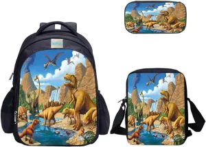 MATMO Dinosaur Backpack and Lunch Bag Set for Boys, Pencil Case
