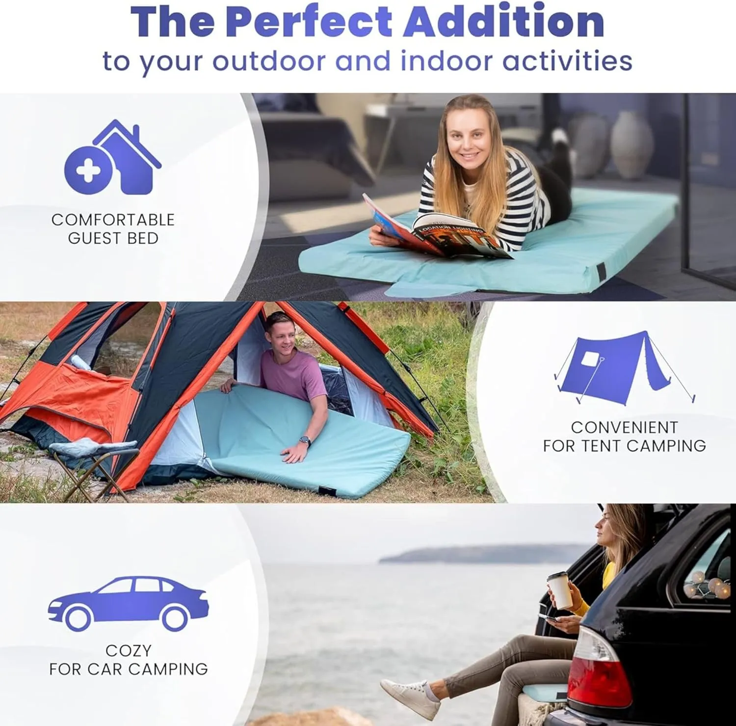 Matrix Comfort-Cell Memory Foam Camping Mattress Pad, Portable Foam Sleeping Pad for Camping, Roll up Sleeping Mat for Adults Floor Mattress Guest Floor Bed for Sleepover, Car, Tent SUV Cot Mattress