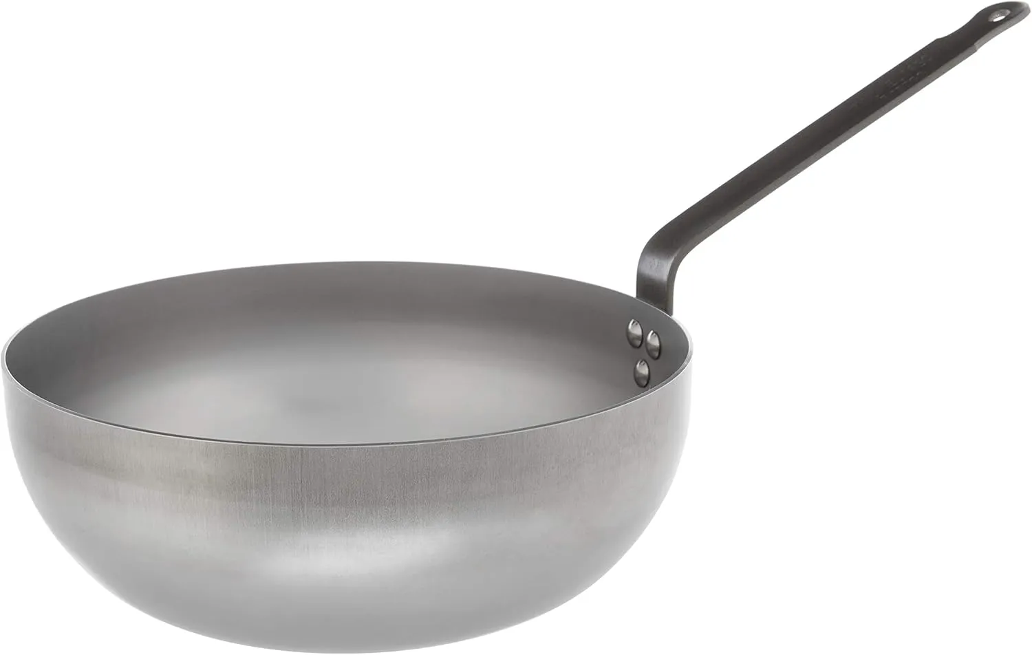 Mauviel M'Steel Black Carbon Natural Nonstick Chef Pan With Iron Handle, 4.2-qt, Suitable For All Cooking Surfaces, Made in France