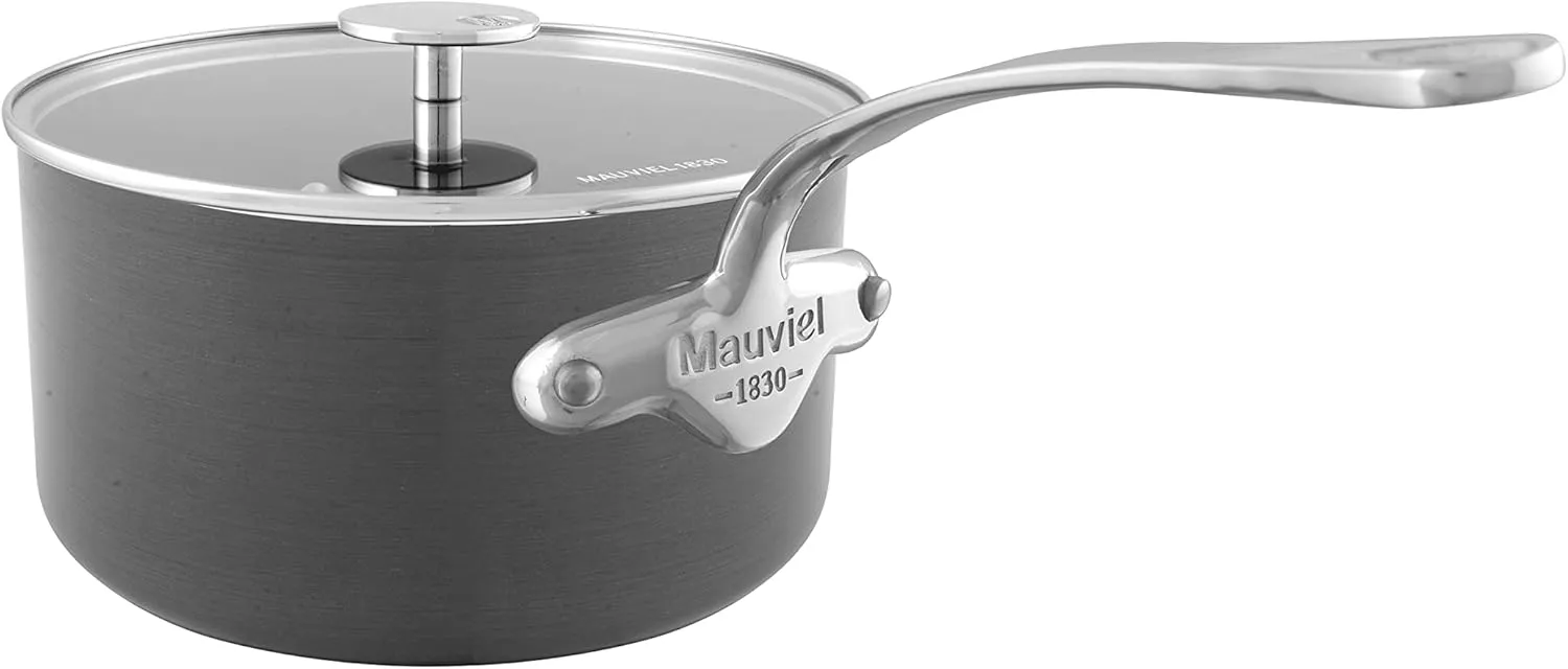 Mauviel M'Stone 3 Hard Anodized Nonstick Sauce Pan With Glass Lid, And Cast Stainless Steel Handles, 1.9-qt, Made In France