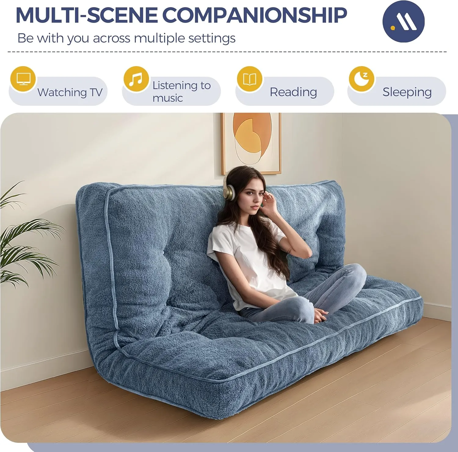 MAXYOYO 6" Futon Mattress Full Size, Thick Boucle Futons Sofa Couch Bed Sleeper Sofa Bed Floor Mattress for Adults, Shredded Foam Filling (Frame Not Included), Dusty Blue