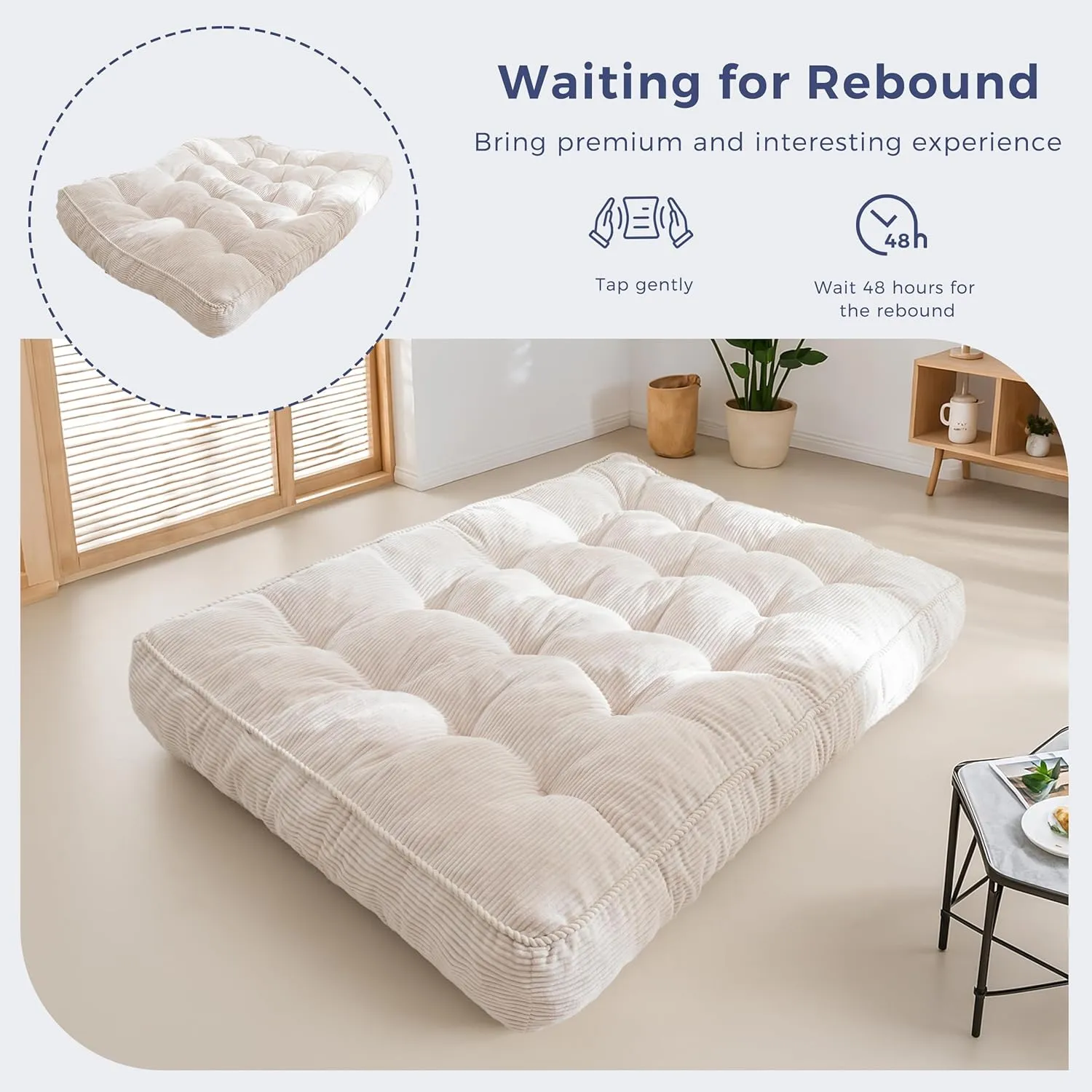 MAXYOYO 8" Futon Mattress Full Size, Ultra Thick Futons Sofa Couch Bed Tufted Sleeper Sofa Bed, Floor Mattress for Adults, Shredded Foam Filling (Frame Not Included), Beige