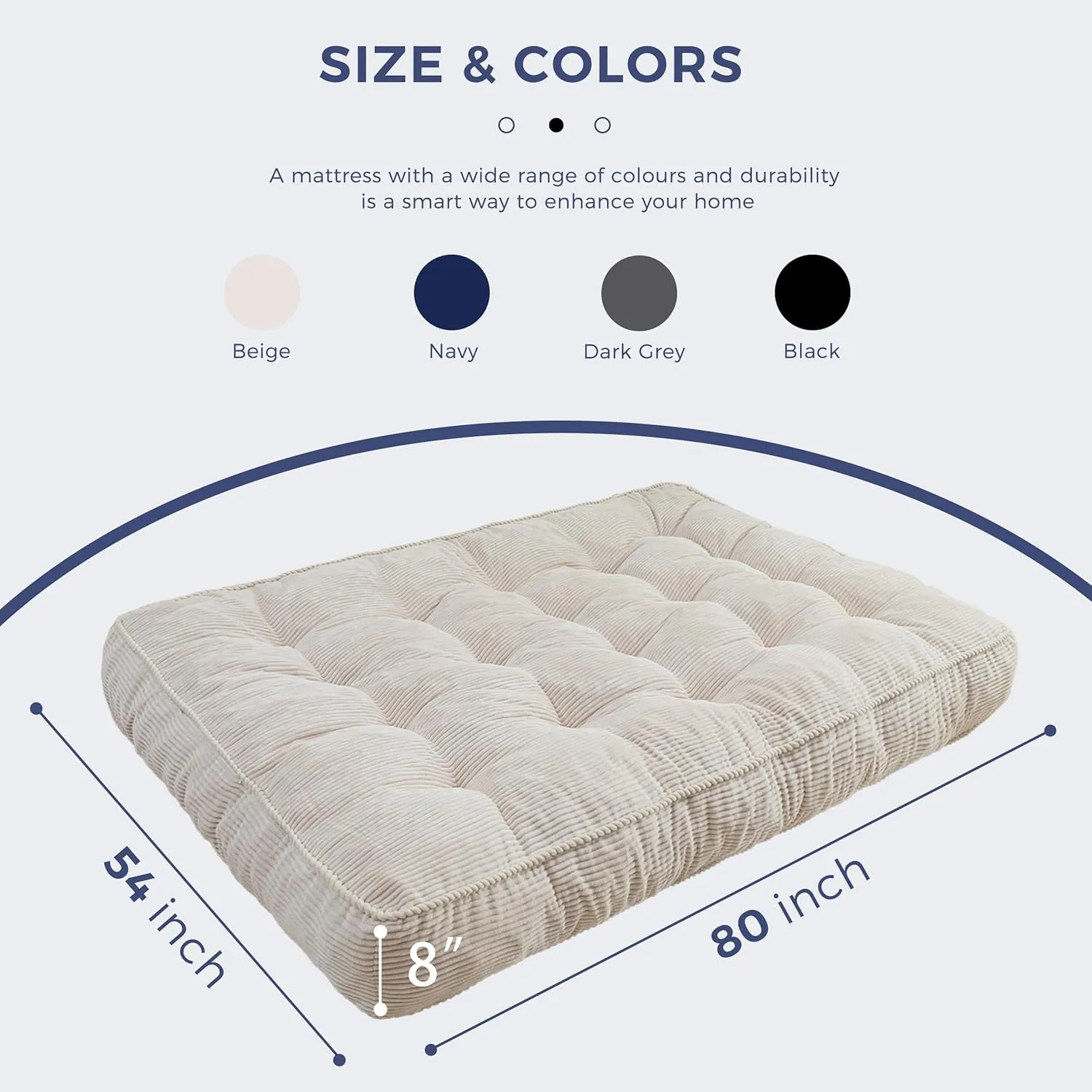 MAXYOYO 8" Futon Mattress Full Size, Ultra Thick Futons Sofa Couch Bed Tufted Sleeper Sofa Bed, Floor Mattress for Adults, Shredded Foam Filling (Frame Not Included), Beige