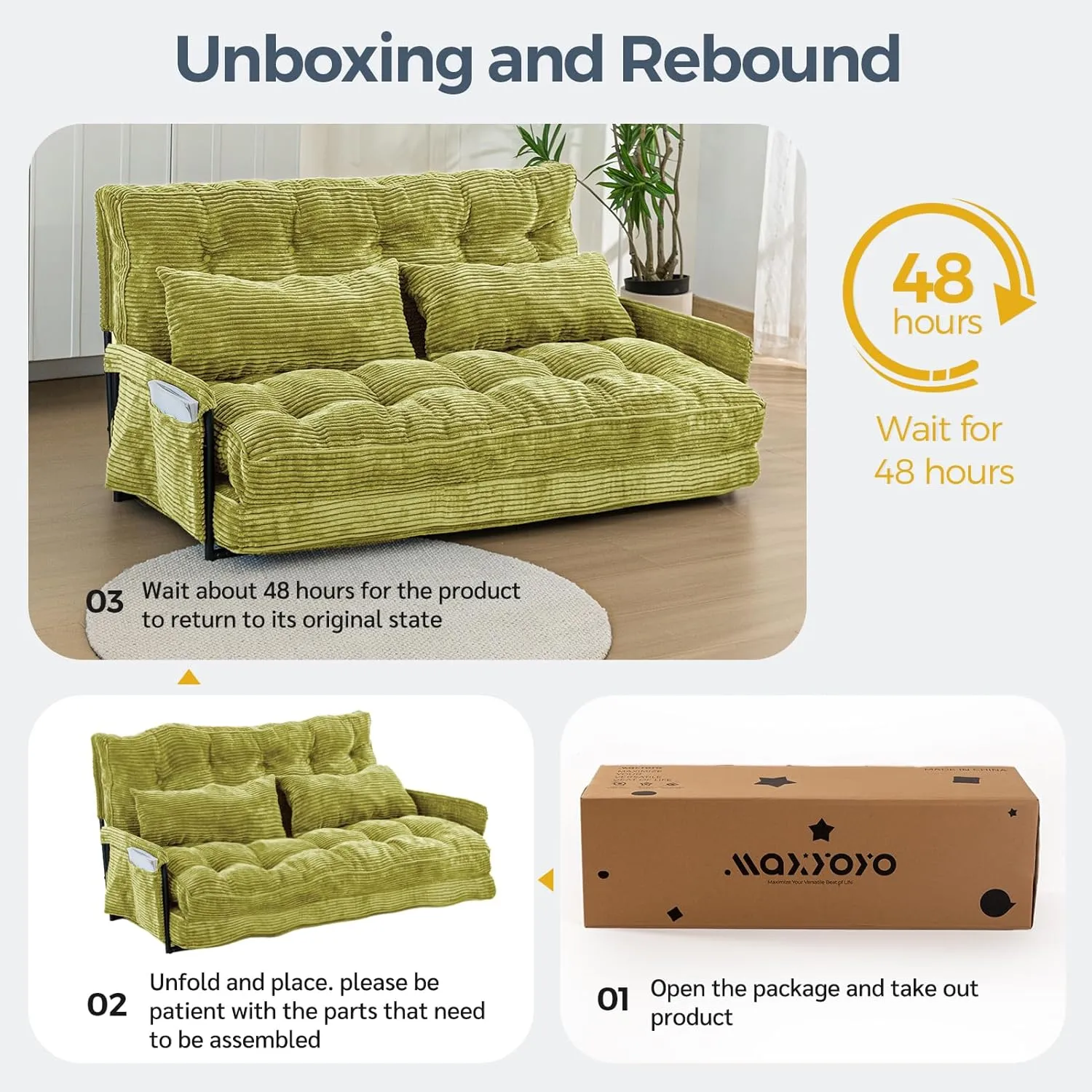 MAXYOYO Adjustable Floor Sofa Couch with 2 Pillows, Multi-Functional Bean Bag Bed, 5-Position Foldable Lazy Sofa Sleeper Bed with Armrest, Versatile Floor Seating for Reading, Green, Double
