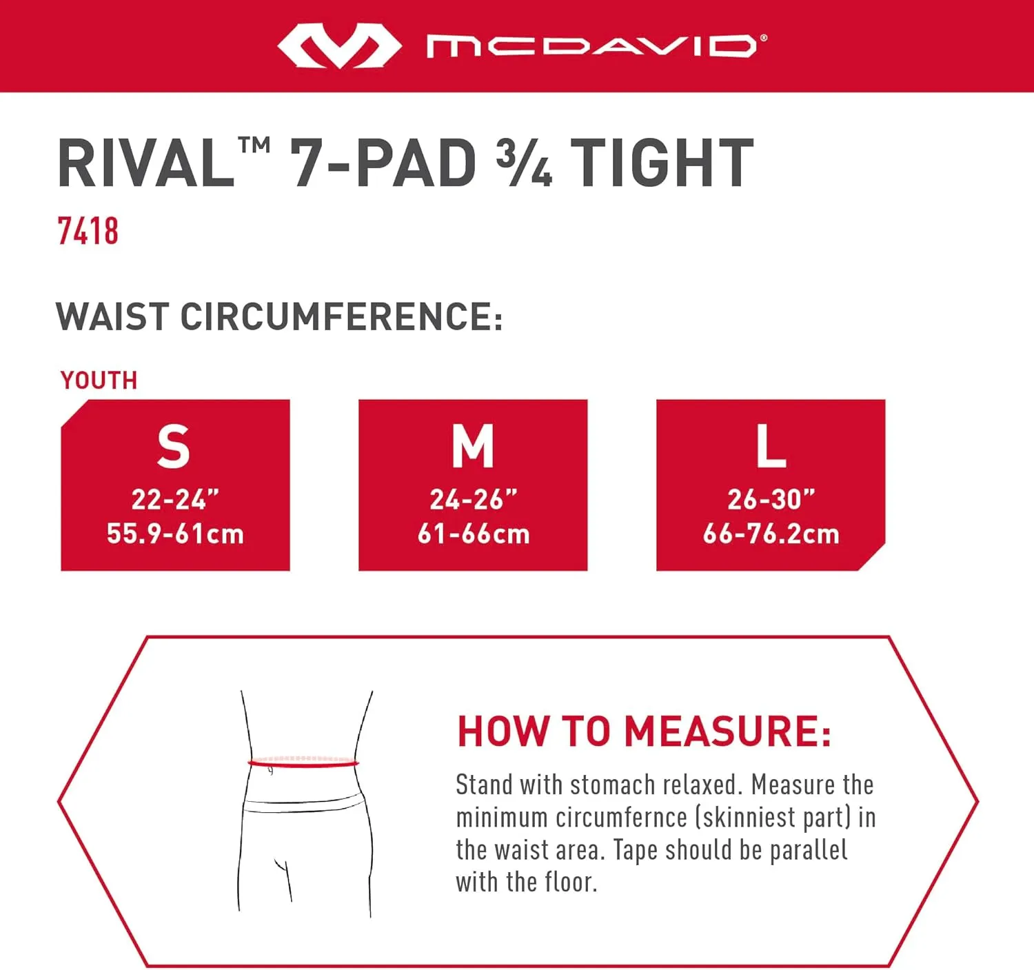 Mcdavid Youth Football Integrated 7 Pad ¾ Compression Tights, Protection for HIPS, Thighs, Tailbone & Knees, Kids