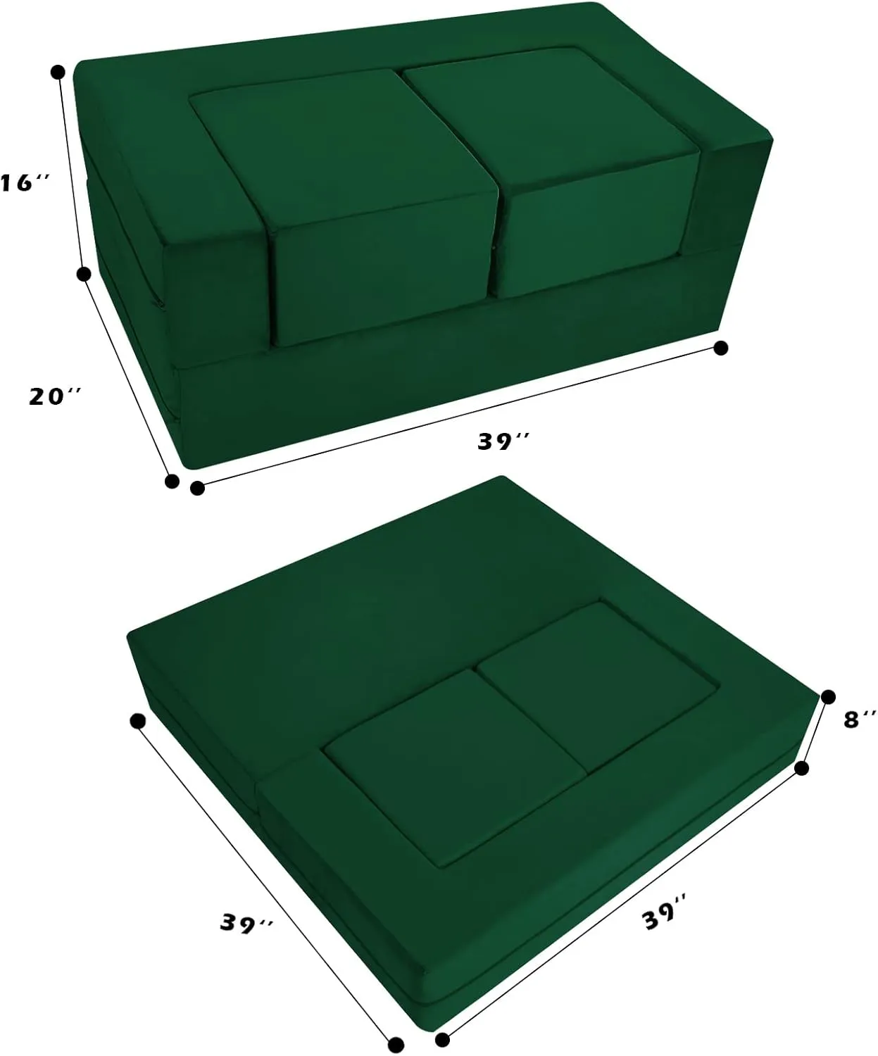 MeMoreCool Modular Kids Play Couch Sofa – Green Convertible Toddler Couch, Fold-Out Plush Foam Chair for Children’s Playroom