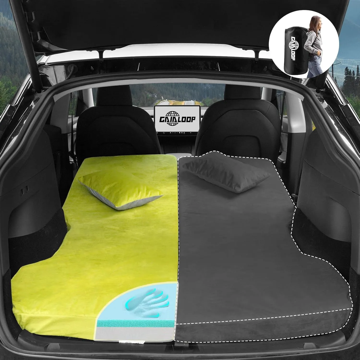 Memory Foam Camping Mattress for Tesla Model Y Sleeping Pads Sleeping Mat 3 INCH Thick Road Trip/Car Camping/Super Charger Nap/Temporary Car Sleeping