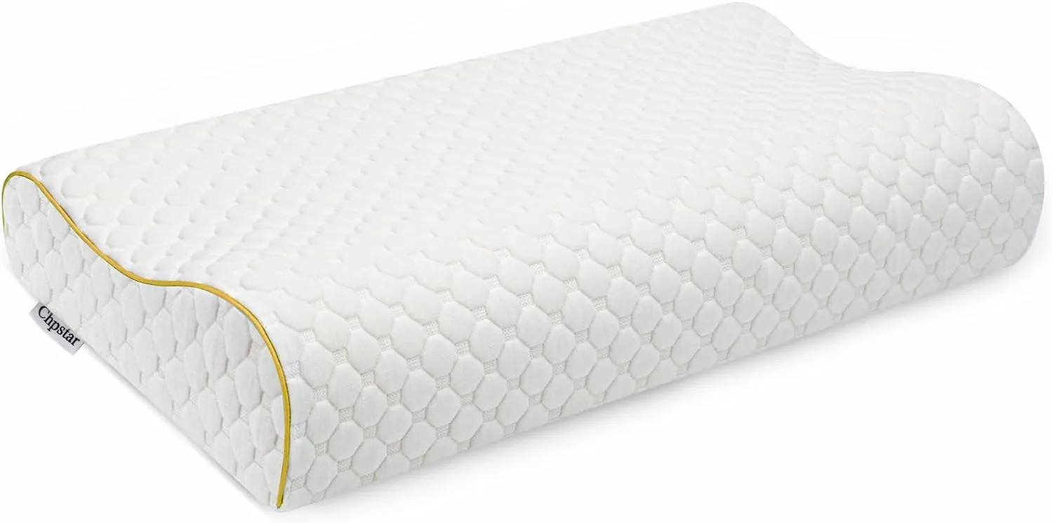 Memory Foam Pillow, Neck Bed Contour Pillow for Sleeping, Ergonomic Orthopedic Cervical Pillow for Side Back Stomach Sleeper, Queen,Firm,Gold
