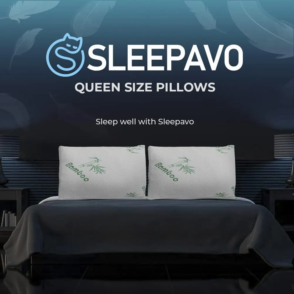 Memory Foam Pillows Queen Size Set of 2 - Cooling Bed Pillows for Sleeping - Back, Stomach, Side Sleeper Firm, Comfy Cool Shredded - 2 Pack, Rayon Derived from Bamboo