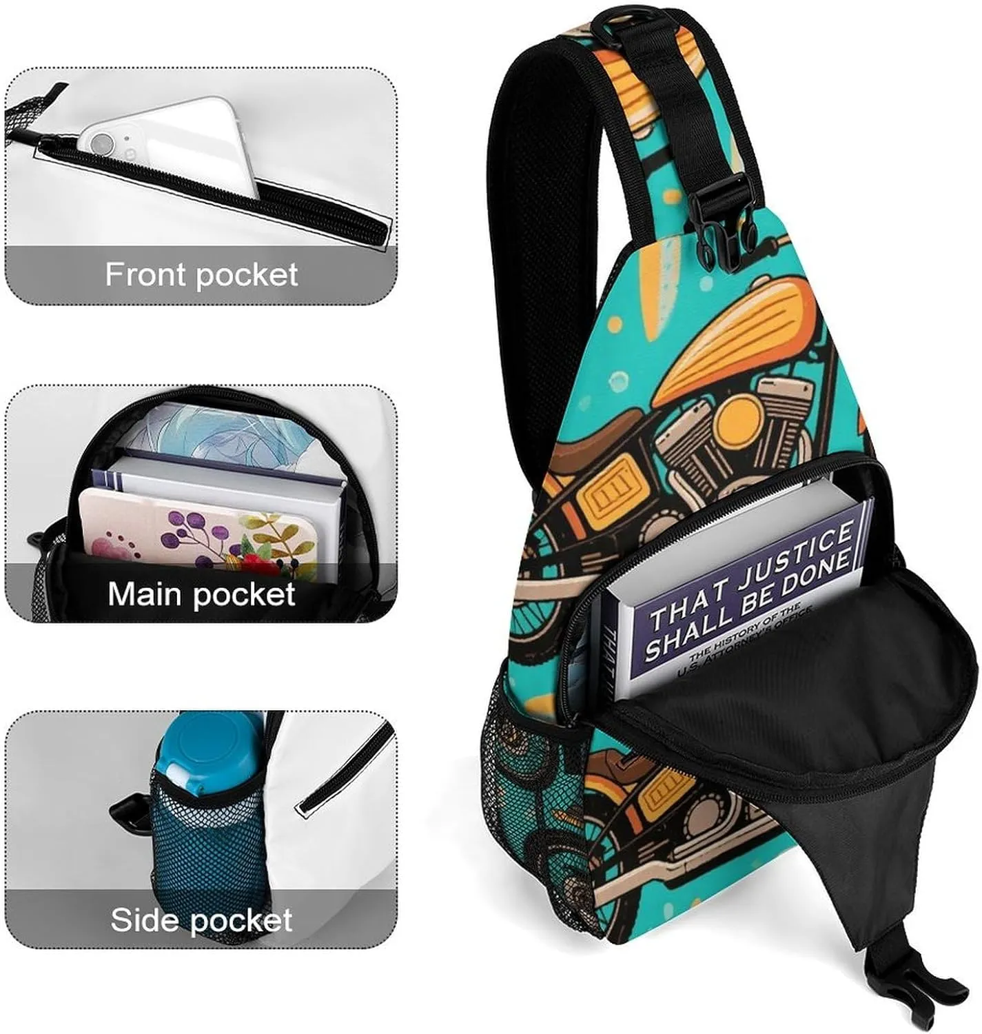 Men & Women Casual Carrying Tote Case Crossbody Travel Bag, Cool Motorcycle Art Sling Backpack Backpacking for Outdoors Running Climbing - Unbalance Tool Backpack