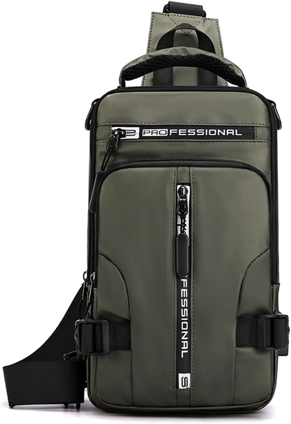 Men Sling Crossbody Backpack Crossbody bag for Men One Strap Motorcycle Chest Bag Cover Pack for Hiking Cycling Travel Outdoor Sport Small Casual Backpack with USB Charger Port Nylon Green