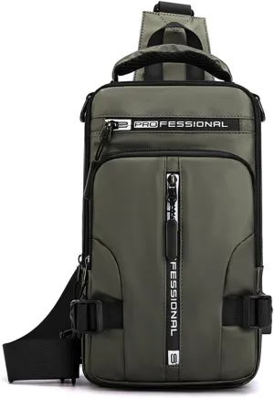 Men Sling Crossbody Backpack Crossbody bag for Men One Strap Motorcycle Chest Bag Cover Pack for Hiking Cycling Travel Outdoor Sport Small Casual Backpack with USB Charger Port Nylon Green