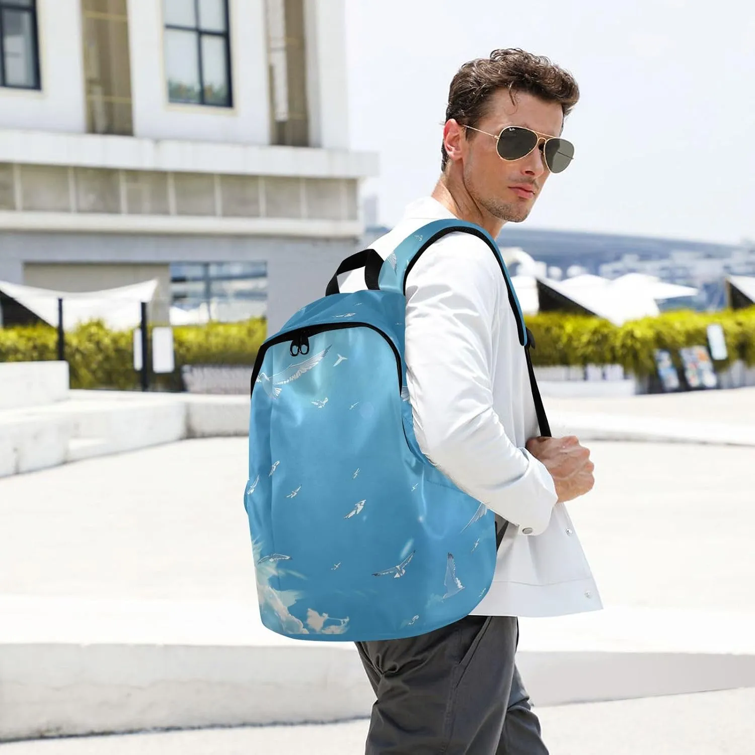 Men Women Large Capacity Backpack Lightweight Bag Outdoor Daypack Travel Laptop Computer Shoulder Bag,blue sky wild goose