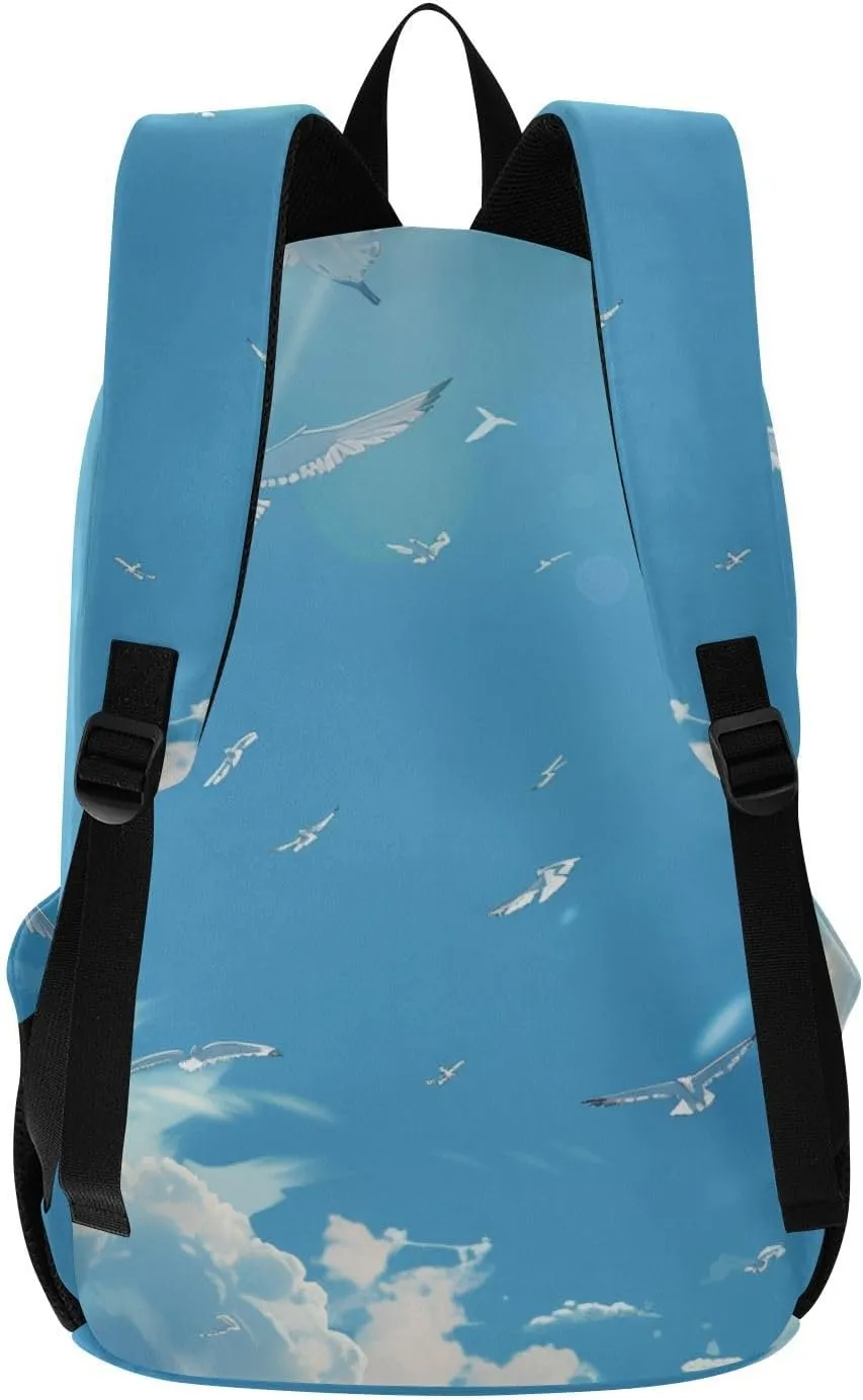 Men Women Large Capacity Backpack Lightweight Bag Outdoor Daypack Travel Laptop Computer Shoulder Bag,blue sky wild goose