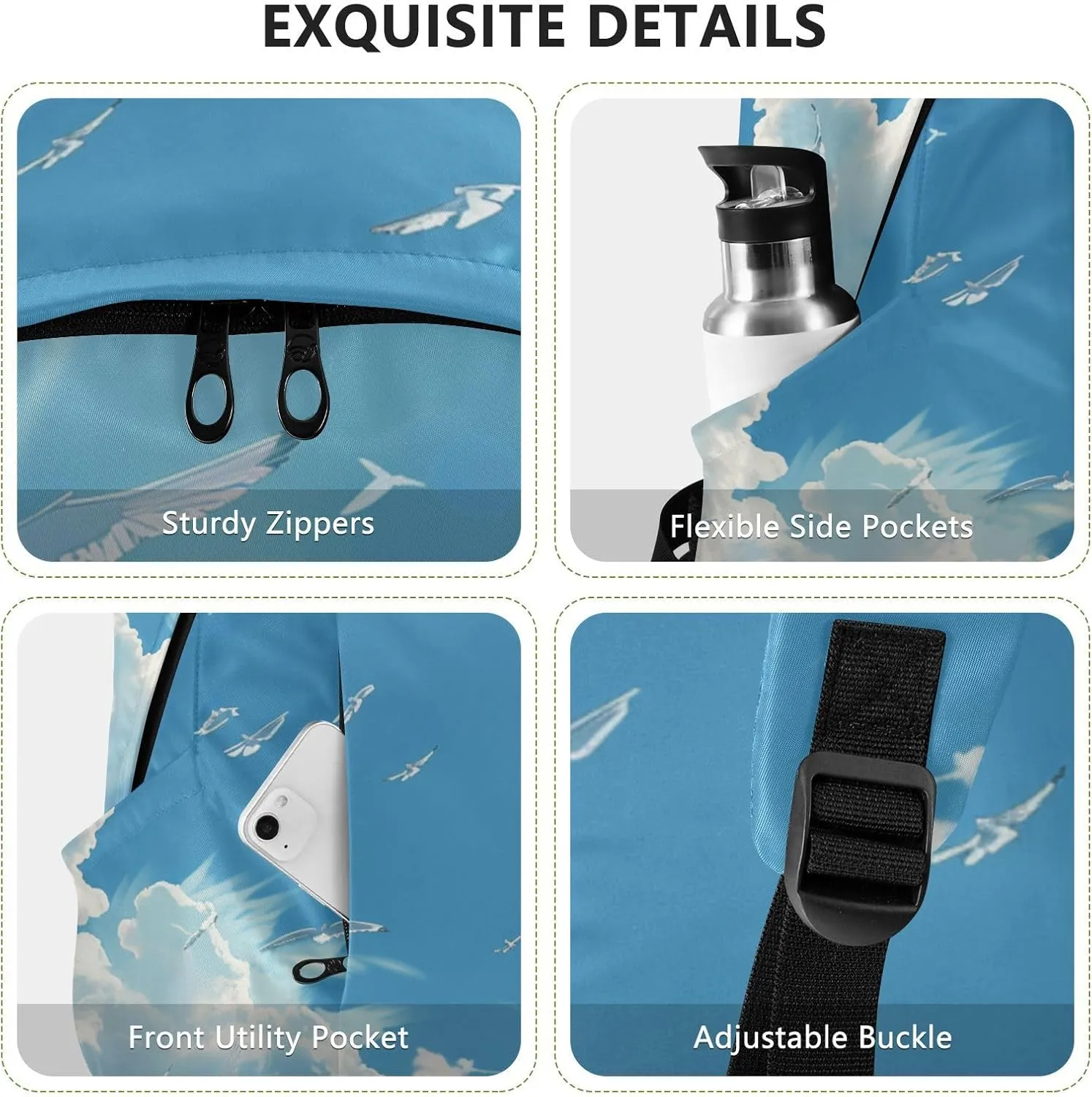 Men Women Large Capacity Backpack Lightweight Bag Outdoor Daypack Travel Laptop Computer Shoulder Bag,blue sky wild goose