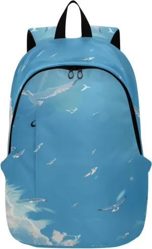 Men Women Large Capacity Backpack Lightweight Bag Outdoor Daypack Travel Laptop Computer Shoulder Bag,blue sky wild goose