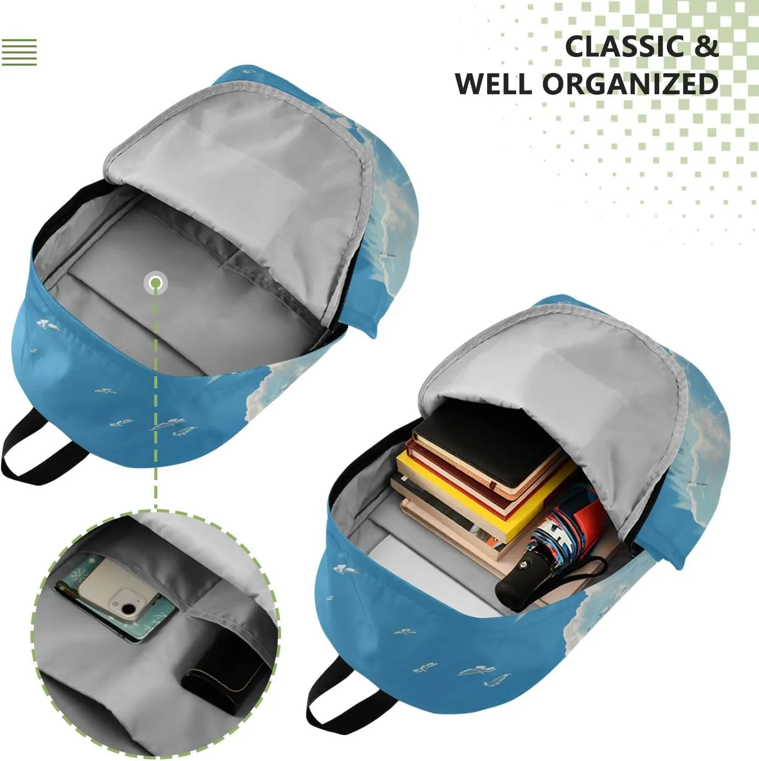 Men Women Large Capacity Backpack Lightweight Bag Outdoor Daypack Travel Laptop Computer Shoulder Bag,blue sky wild goose