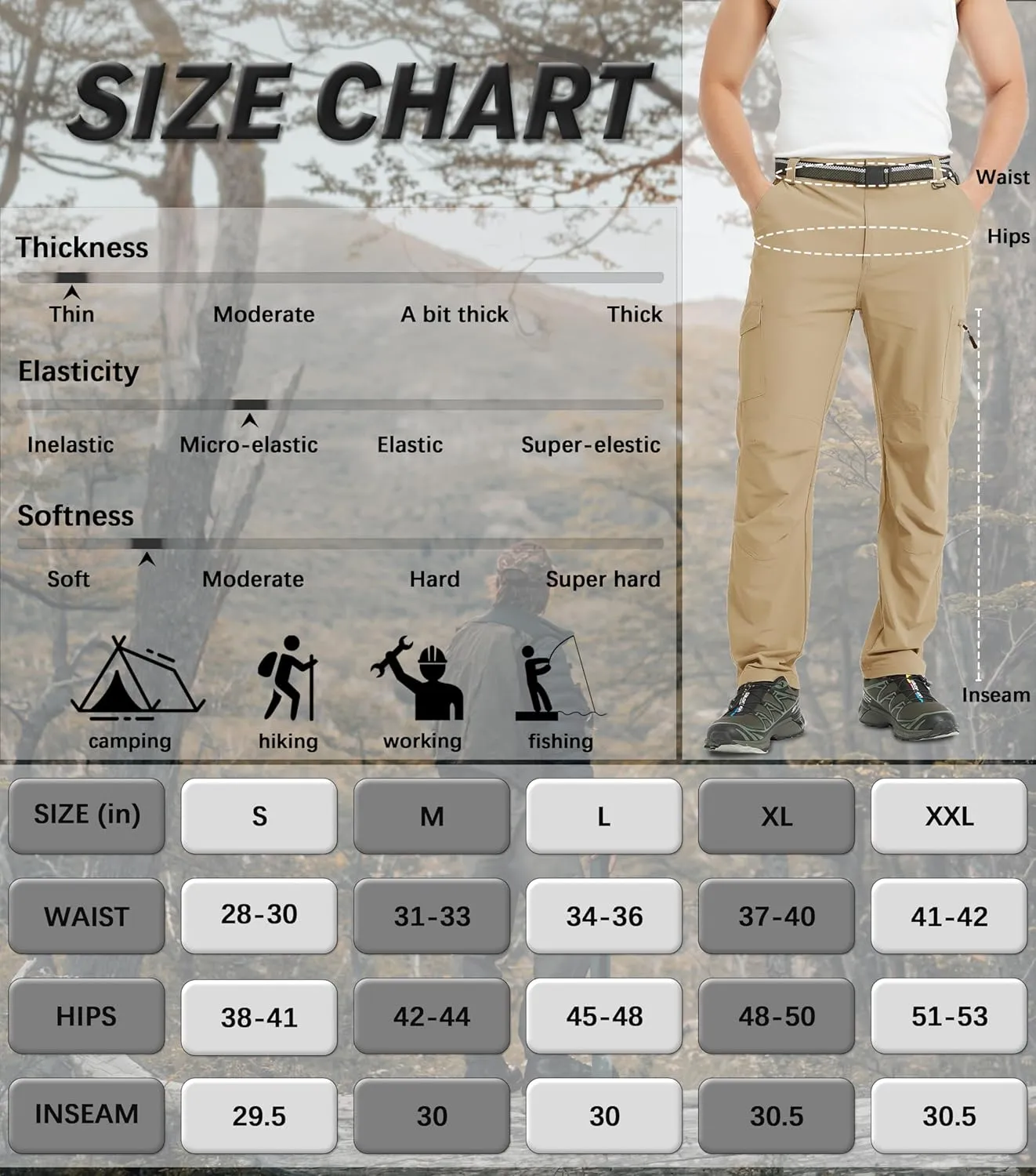 Men's Cargo Hiking Pants Lightweight Water Resistant Quick Dry Outdoor Fishing Travel Climbing Work Pants