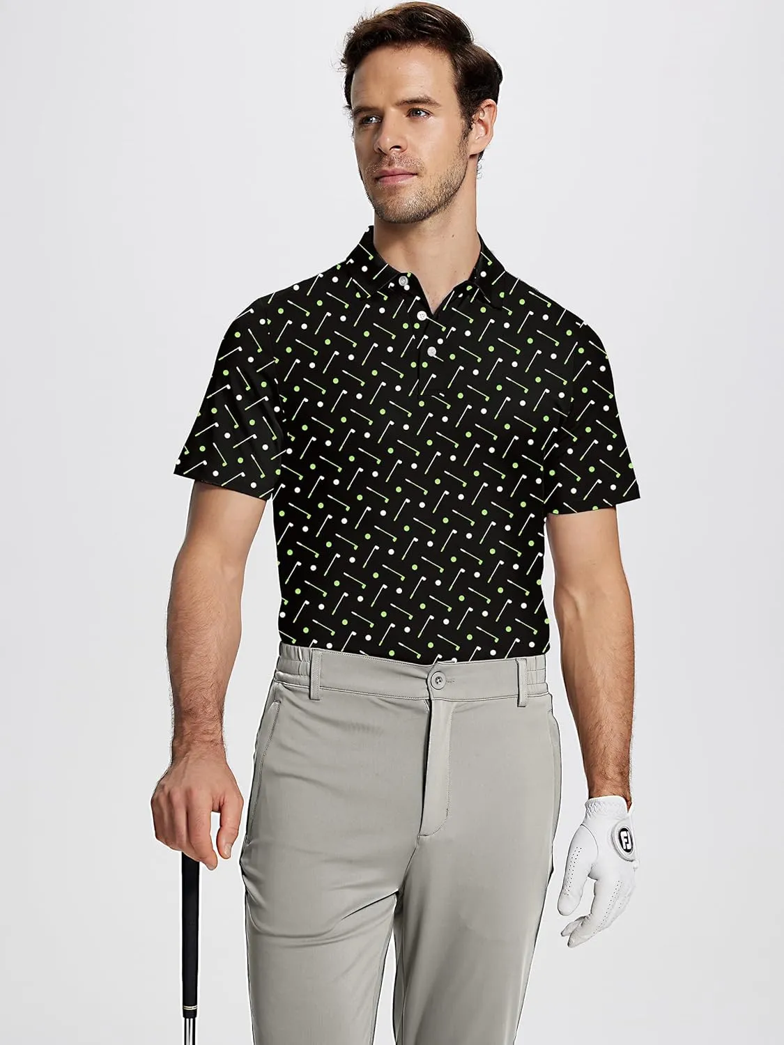 Mens Golf Shirt Short Sleeve Funny Print Golf Polo Shirts for Men Lightweight Dry Fit Quick Dry Collared Golf Polos